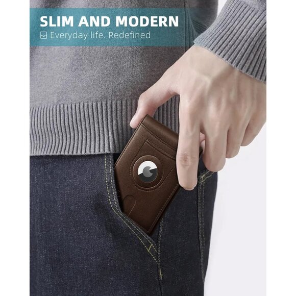 Men's Wallets Airtag Holder Slim Rfid Leather with Gift Box - Picture 7 of 8